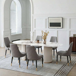 Costanza Sintered Stone Dining Table White Oval Modern Dining Table with MDF Base Contemporary 6 Seater Dining Table for Kitchen & Dining Room - Sleek Furniture
