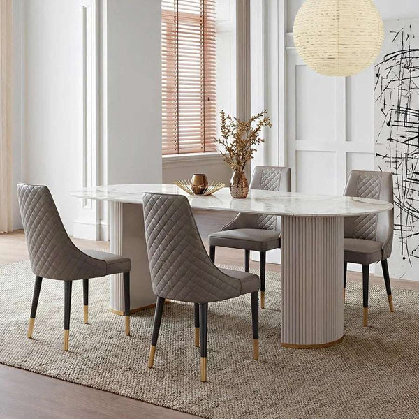 Costanza Sintered Stone Dining Table White Oval Modern Dining Table with MDF Base Contemporary 6 Seater Dining Table for Kitchen & Dining Room - Sleek Furniture