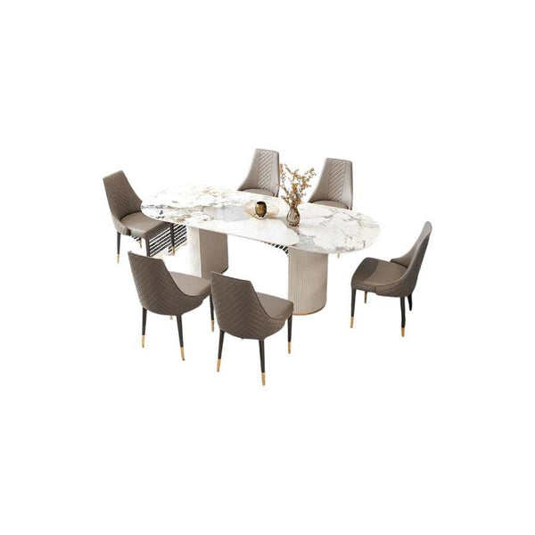 Costanza Sintered Stone Dining Table White Oval Modern Dining Table with MDF Base Contemporary 6 Seater Dining Table for Kitchen & Dining Room - Sleek Furniture