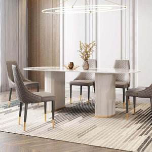 Costanza Sintered Stone Dining Table White Oval Modern Dining Table with MDF Base Contemporary 6 Seater Dining Table for Kitchen & Dining Room - Sleek Furniture