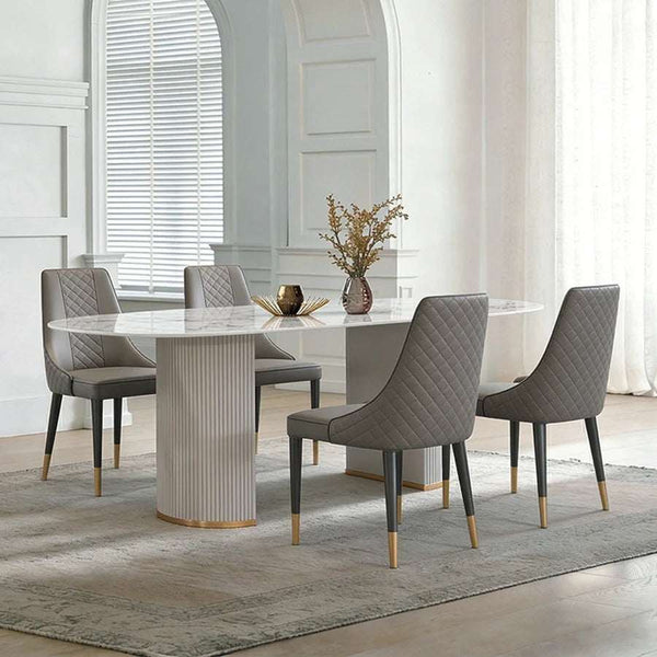 Costanza Sintered Stone Dining Table White Oval Modern Dining Table with MDF Base Contemporary 6 Seater Dining Table for Kitchen & Dining Room - Sleek Furniture