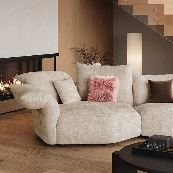 Cove Petal Modular Three Seater Sofa – Contemporary Free-Form Chenille Sofa with High-Density Sponge Cushions | Modern Living Room Seating in Cream, Pink & Blue - Sleek Furniture