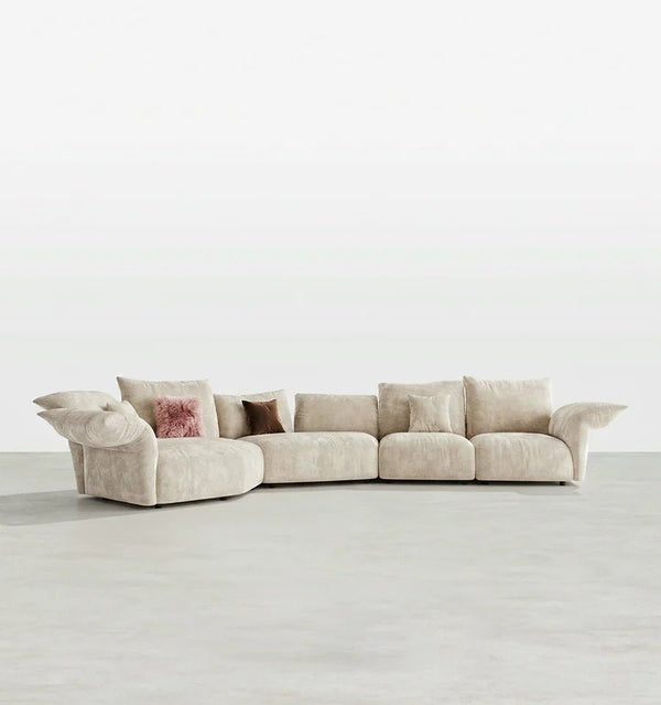 Cove Petal Modular Three Seater Sofa – Contemporary Free-Form Chenille Sofa with High-Density Sponge Cushions | Modern Living Room Seating in Cream, Pink & Blue - Sleek Furniture