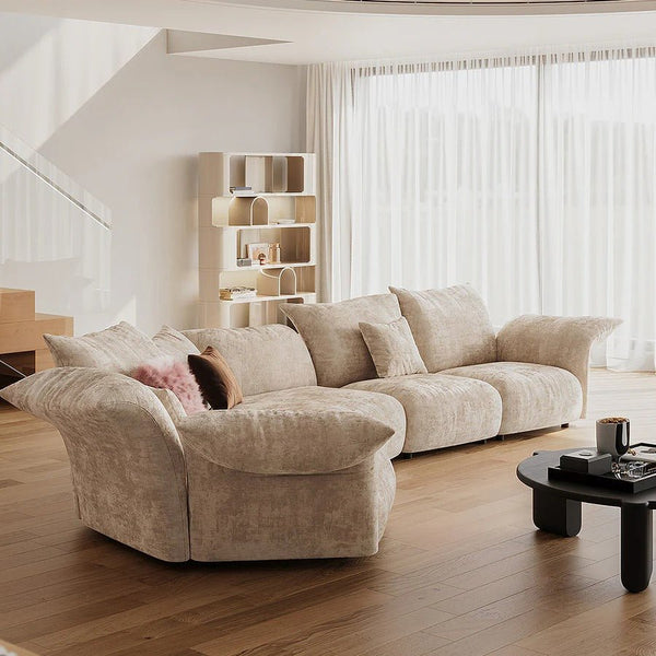 Cove Petal Modular Three Seater Sofa – Contemporary Free-Form Chenille Sofa with High-Density Sponge Cushions | Modern Living Room Seating in Cream, Pink & Blue - Sleek Furniture