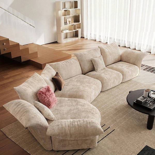 Cove Petal Modular Three Seater Sofa – Contemporary Free-Form Chenille Sofa with High-Density Sponge Cushions | Modern Living Room Seating in Cream, Pink & Blue - Sleek Furniture