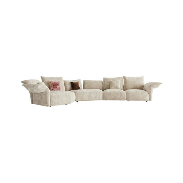 Cove Petal Modular Three Seater Sofa – Contemporary Free-Form Chenille Sofa with High-Density Sponge Cushions | Modern Living Room Seating in Cream, Pink & Blue - Sleek Furniture