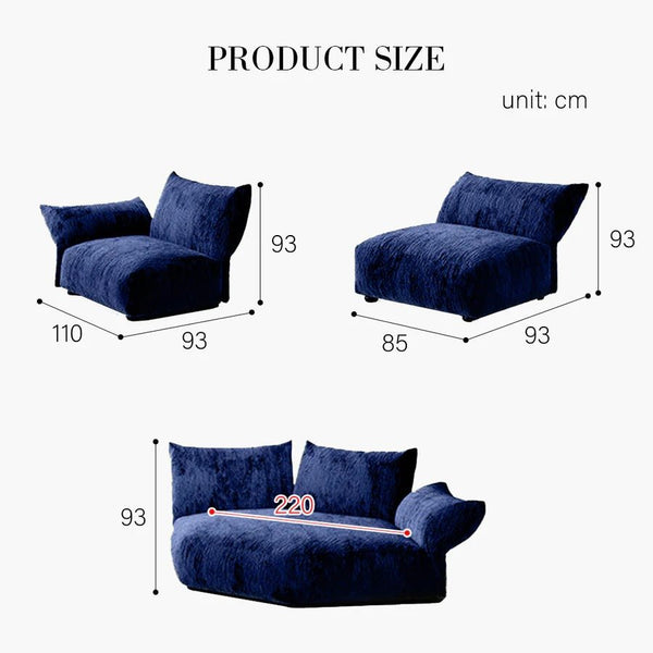 Cove Petal Modular Three Seater Sofa – Contemporary Free-Form Chenille Sofa with High-Density Sponge Cushions | Modern Living Room Seating in Cream, Pink & Blue - Sleek Furniture