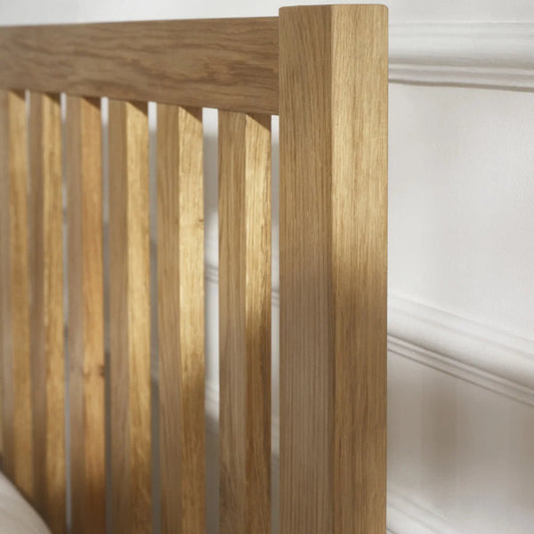 Coxmoor Solid Oak 150cm Bed Frame with Panelled Headboard – Natural Oak Finish - Sleek Furniture