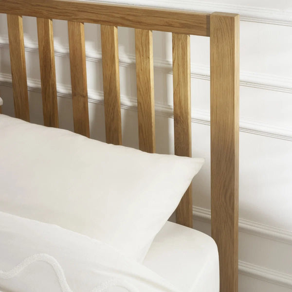 Coxmoor Solid Oak 150cm Bed Frame with Panelled Headboard – Natural Oak Finish - Sleek Furniture