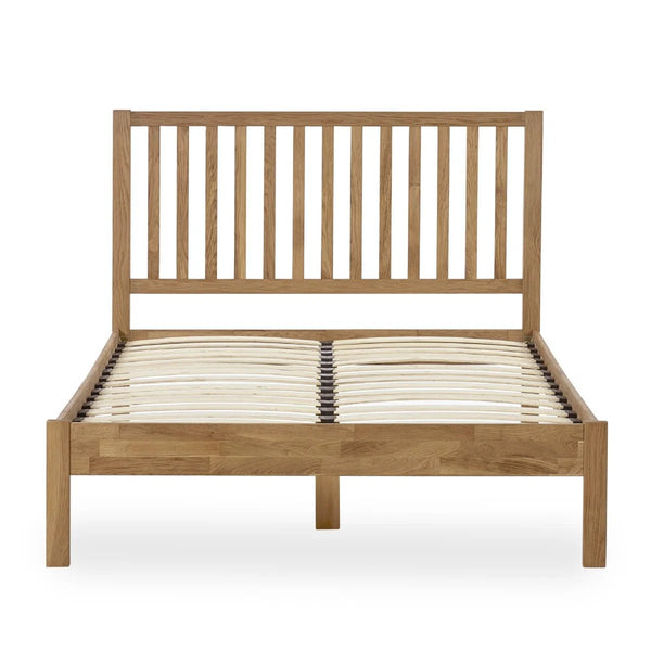 Coxmoor Solid Oak 150cm Bed Frame with Panelled Headboard – Natural Oak Finish - Sleek Furniture