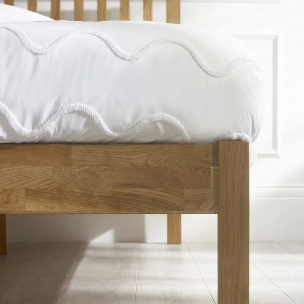 Coxmoor Solid Oak 150cm Bed Frame with Panelled Headboard – Natural Oak Finish - Sleek Furniture