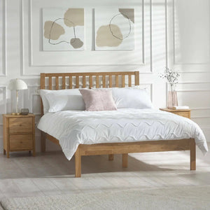 Coxmoor Solid Oak 150cm Bed Frame with Panelled Headboard – Natural Oak Finish - Sleek Furniture