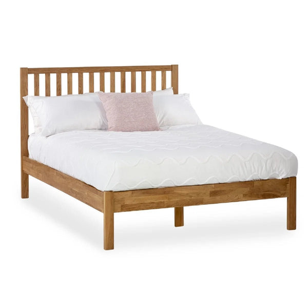 Coxmoor Solid Oak 150cm Bed Frame with Panelled Headboard – Natural Oak Finish - Sleek Furniture