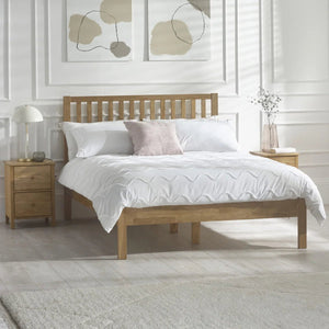 Coxmoor Solid Oak 150cm Bed Frame with Panelled Headboard – Natural Oak Finish - Sleek Furniture