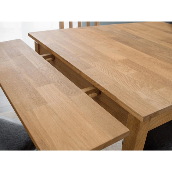 Coxmoor Solid Oak Extending Dining Table with Integrated Leaf Extension – Oiled Finish - Sleek Furniture