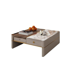 Coz Regid Square Coffee Table with TV Stand Set, Modern Sintered Stone Top Living Room Furniture, Painted Steel Frame Storage Table Unit - Sleek Furniture