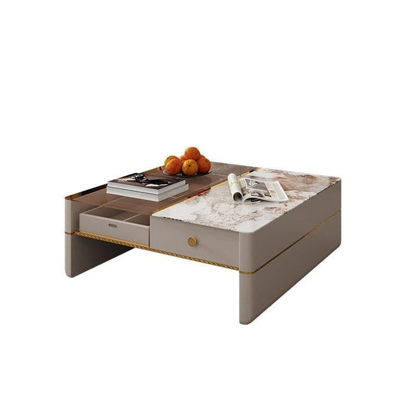 Coz Regid Square Coffee Table with TV Stand Set, Modern Sintered Stone Top Living Room Furniture, Painted Steel Frame Storage Table Unit - Sleek Furniture