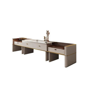Coz Regid Square Coffee Table with TV Stand Set, Modern Sintered Stone Top Living Room Furniture, Painted Steel Frame Storage Table Unit - Sleek Furniture