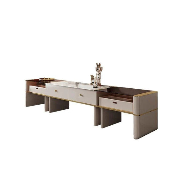 Coz Regid Square Coffee Table with TV Stand Set, Modern Sintered Stone Top Living Room Furniture, Painted Steel Frame Storage Table Unit - Sleek Furniture