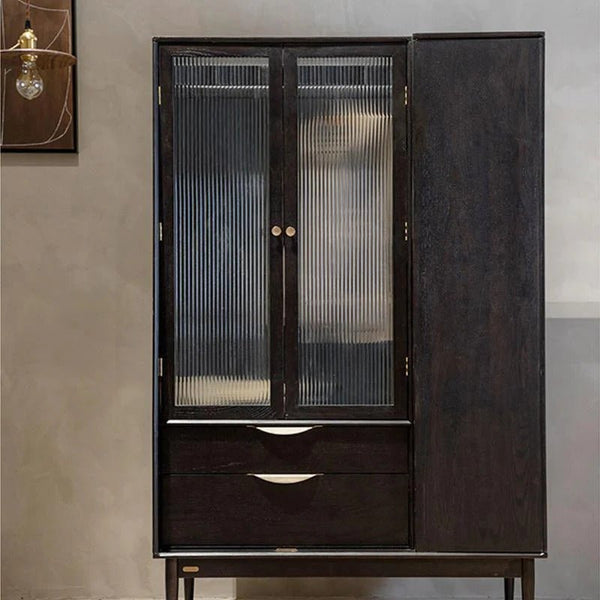 Crestwood Ash Wardrobe – Contemporary Wooden & Glass Storage Cabinet in Black & Ash Finish - Sleek Furniture