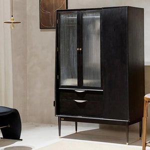 Crestwood Ash Wardrobe – Contemporary Wooden & Glass Storage Cabinet in Black & Ash Finish - Sleek Furniture
