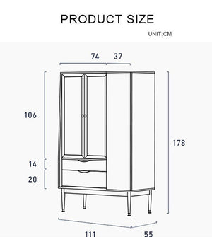Crestwood Ash Wardrobe – Contemporary Wooden & Glass Storage Cabinet in Black & Ash Finish - Sleek Furniture