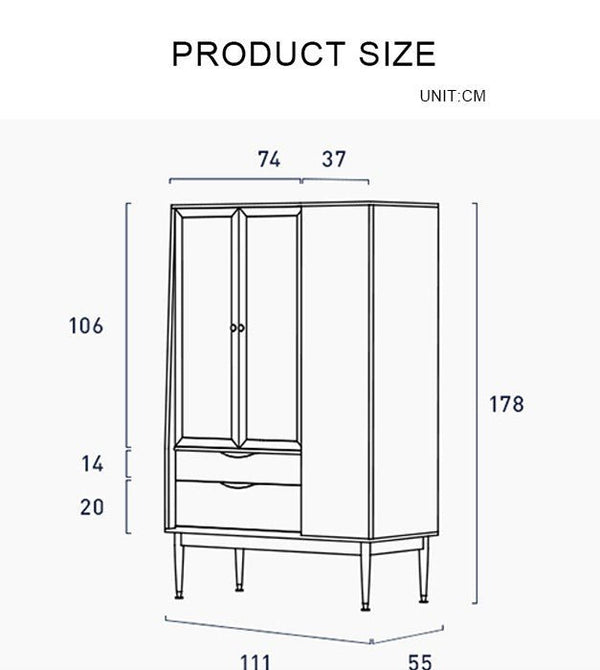 Crestwood Ash Wardrobe – Contemporary Wooden & Glass Storage Cabinet in Black & Ash Finish - Sleek Furniture