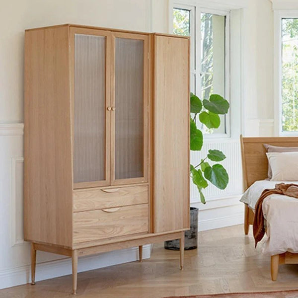 Crestwood Ash Wardrobe – Contemporary Wooden & Glass Storage Cabinet in Black & Ash Finish - Sleek Furniture