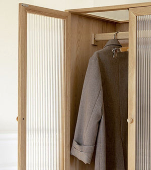 Crestwood Ash Wardrobe – Contemporary Wooden & Glass Storage Cabinet in Black & Ash Finish - Sleek Furniture
