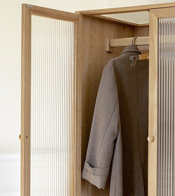 Crestwood Ash Wardrobe – Contemporary Wooden & Glass Storage Cabinet in Black & Ash Finish - Sleek Furniture