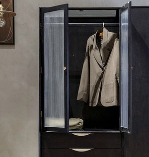 Crestwood Ash Wardrobe – Contemporary Wooden & Glass Storage Cabinet in Black & Ash Finish - Sleek Furniture