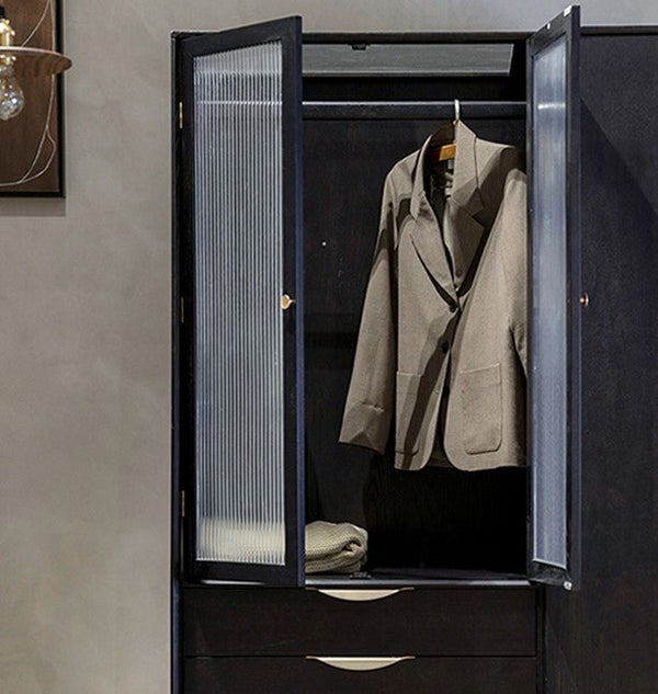 Crestwood Ash Wardrobe – Contemporary Wooden & Glass Storage Cabinet in Black & Ash Finish - Sleek Furniture