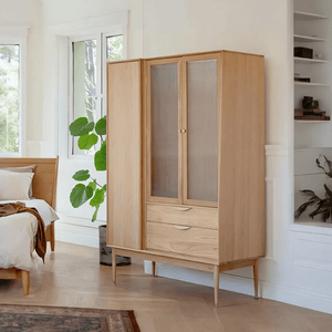 Crestwood Ash Wardrobe – Contemporary Wooden & Glass Storage Cabinet in Black & Ash Finish - Sleek Furniture