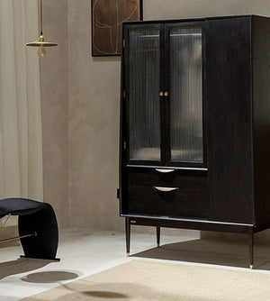 Crestwood Ash Wardrobe – Contemporary Wooden & Glass Storage Cabinet in Black & Ash Finish - Sleek Furniture