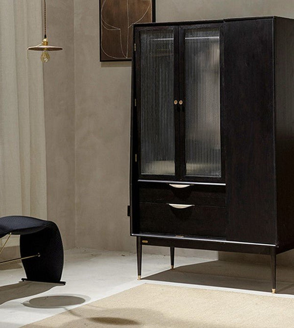 Crestwood Ash Wardrobe – Contemporary Wooden & Glass Storage Cabinet in Black & Ash Finish - Sleek Furniture