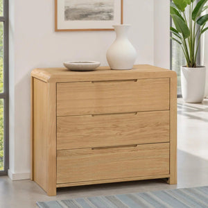 Curve 3 Drawer Chest – Solid White Oak Bedroom Storage Unit with Curved Edging - Sleek Furniture