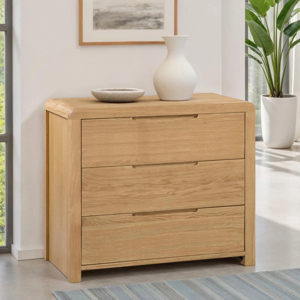 Curve 3 Drawer Chest – Solid White Oak Bedroom Storage Unit with Curved Edging - Sleek Furniture