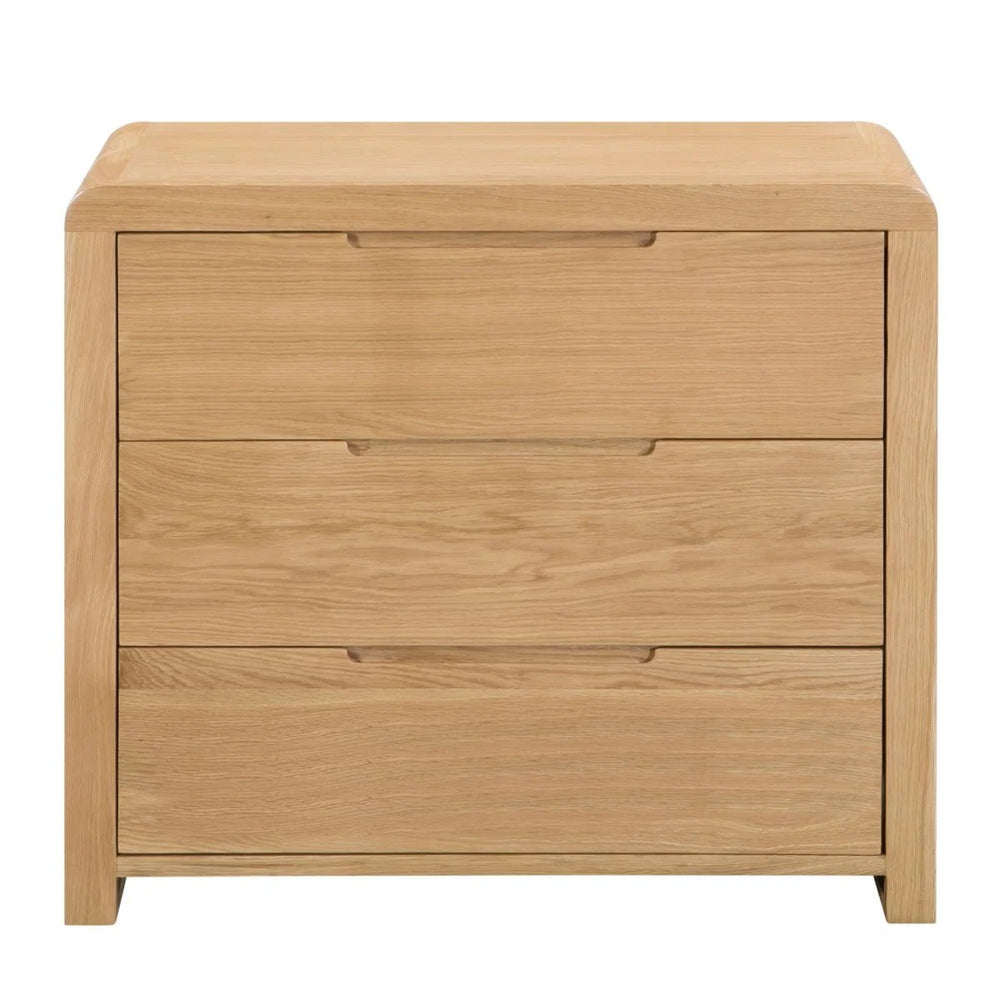 Curve 3 Drawer Chest – Solid White Oak Bedroom Storage Unit with Curved Edging - Sleek Furniture