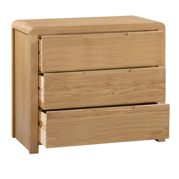 Curve 3 Drawer Chest – Solid White Oak Bedroom Storage Unit with Curved Edging - Sleek Furniture