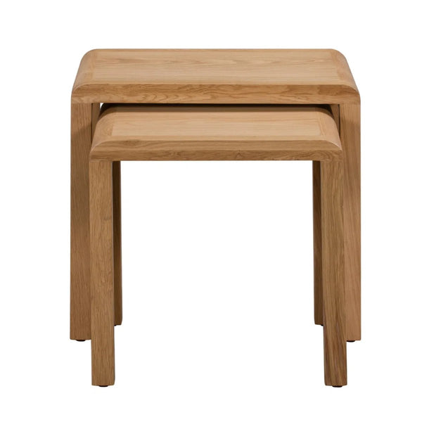 Curve Solid Oak Nest of 2 Tables – Modern Space-Saving Living Room Side Table Set - Sleek Furniture