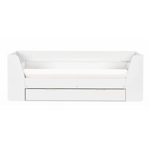 Cyclone Wooden Daybed with Pull-Out Storage Drawer & Overhead Shelving – White - Sleek Furniture