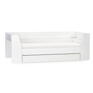 Cyclone Wooden Daybed with Pull-Out Storage Drawer & Overhead Shelving – White - Sleek Furniture