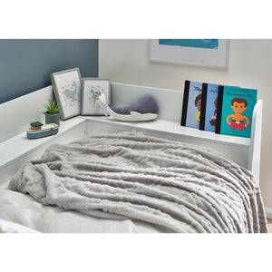 Cyclone Wooden Daybed with Pull-Out Storage Drawer & Overhead Shelving – White - Sleek Furniture