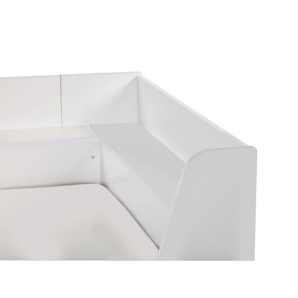 Cyclone Wooden Daybed with Pull-Out Storage Drawer & Overhead Shelving – White - Sleek Furniture
