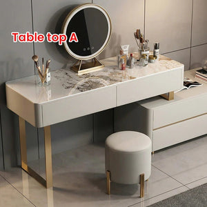 Davidson Extendable Corner Dressing Table with LED Mirror, Modern Space - Saving Vanity Unit with Drawers, Creamy Grey Finish Bedroom Makeup Table - Sleek Furniture