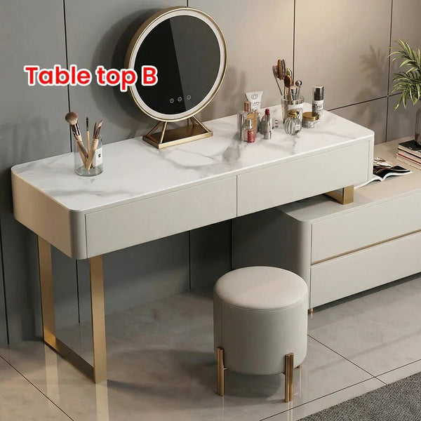 Davidson Extendable Corner Dressing Table with LED Mirror, Modern Space - Saving Vanity Unit with Drawers, Creamy Grey Finish Bedroom Makeup Table - Sleek Furniture