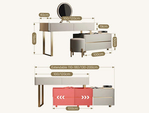 Davidson Extendable Corner Dressing Table with LED Mirror, Modern Space - Saving Vanity Unit with Drawers, Creamy Grey Finish Bedroom Makeup Table - Sleek Furniture