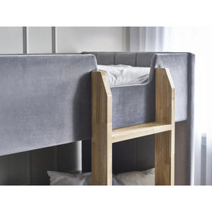 Daytona Grey Velvet Upholstered Kids Bunk Bed with Panelled Design & Wooden Ladder - Sleek Furniture
