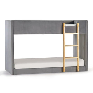 Daytona Grey Velvet Upholstered Kids Bunk Bed with Panelled Design & Wooden Ladder - Sleek Furniture