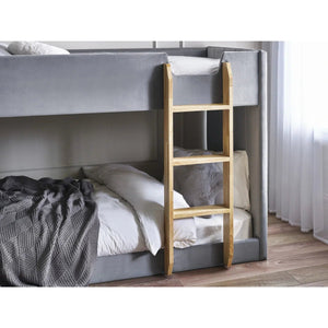 Daytona Grey Velvet Upholstered Kids Bunk Bed with Panelled Design & Wooden Ladder - Sleek Furniture